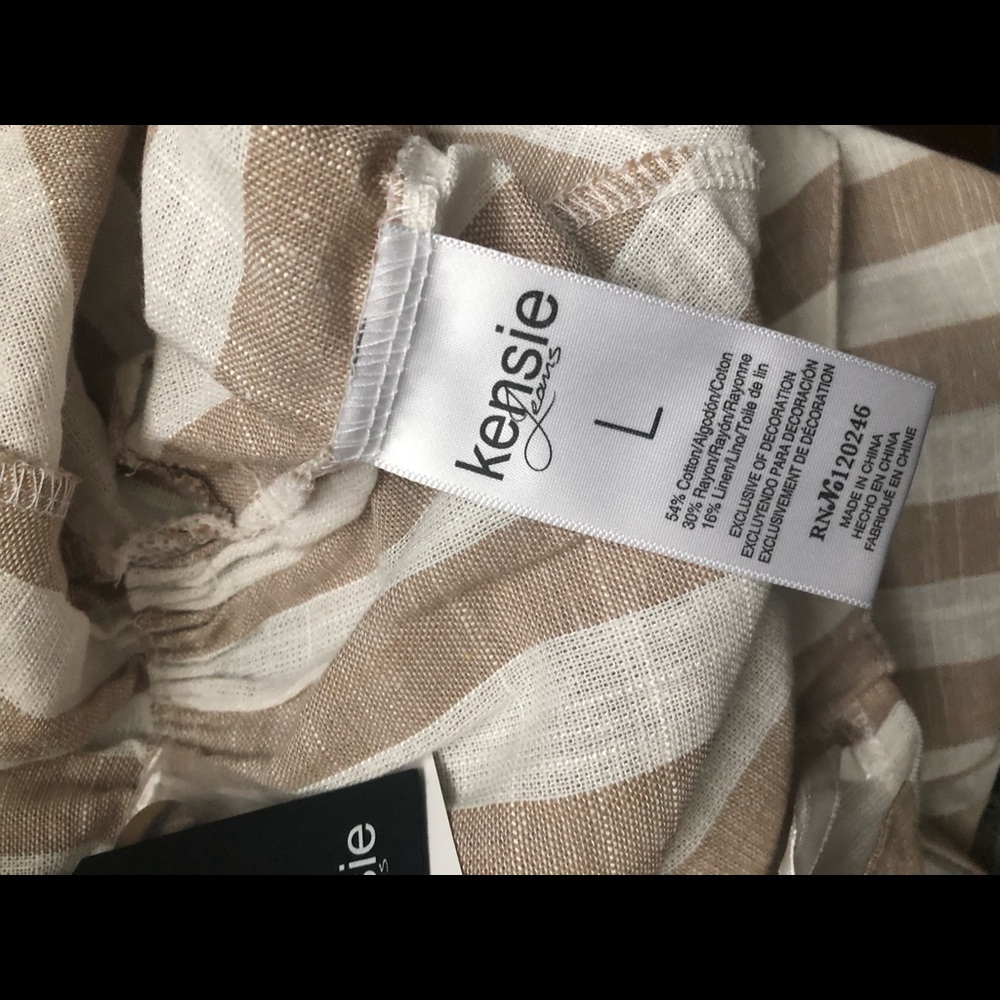 Kenzie Striped Beige + White Striped Linen Romper - Picture 5 of 5